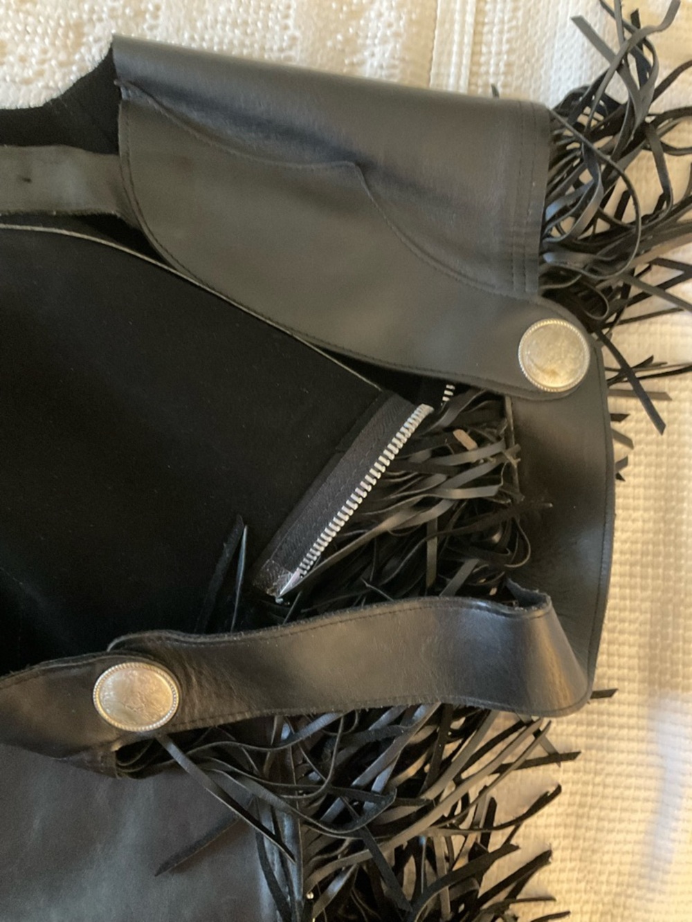 Black Fringe Leather Motorcycle Chaps - Women EUC - Picture 6 of 10